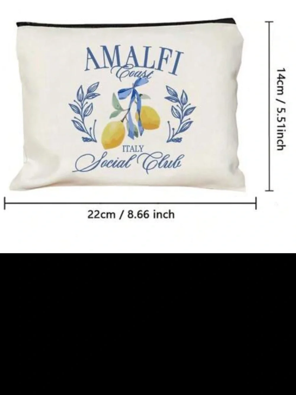 AMALFI Coast Italy Social Club White Lemon Print Pouch